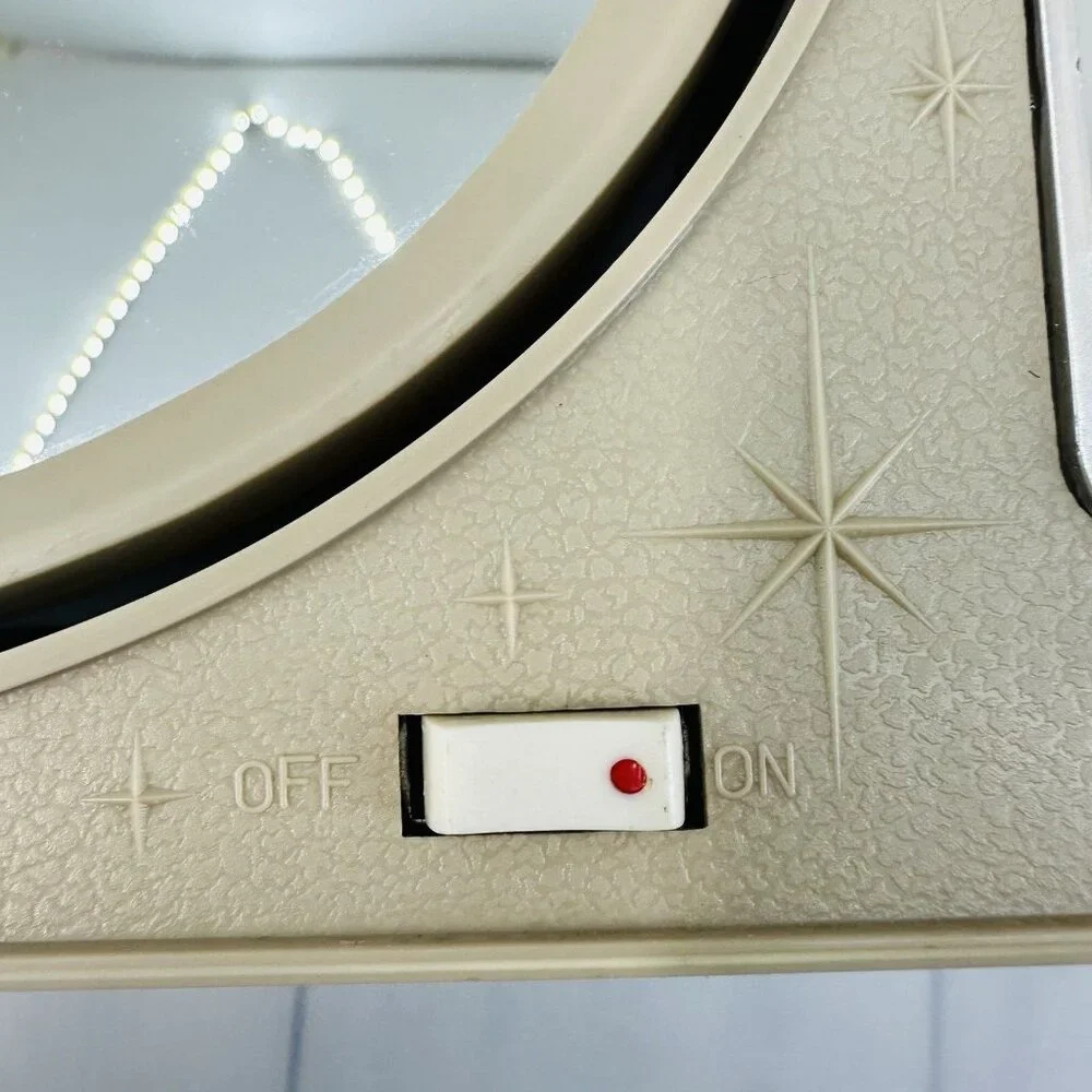 Vintage Beige Lighted Makeup Magnifying Mirror Starburst Glam Kitsch